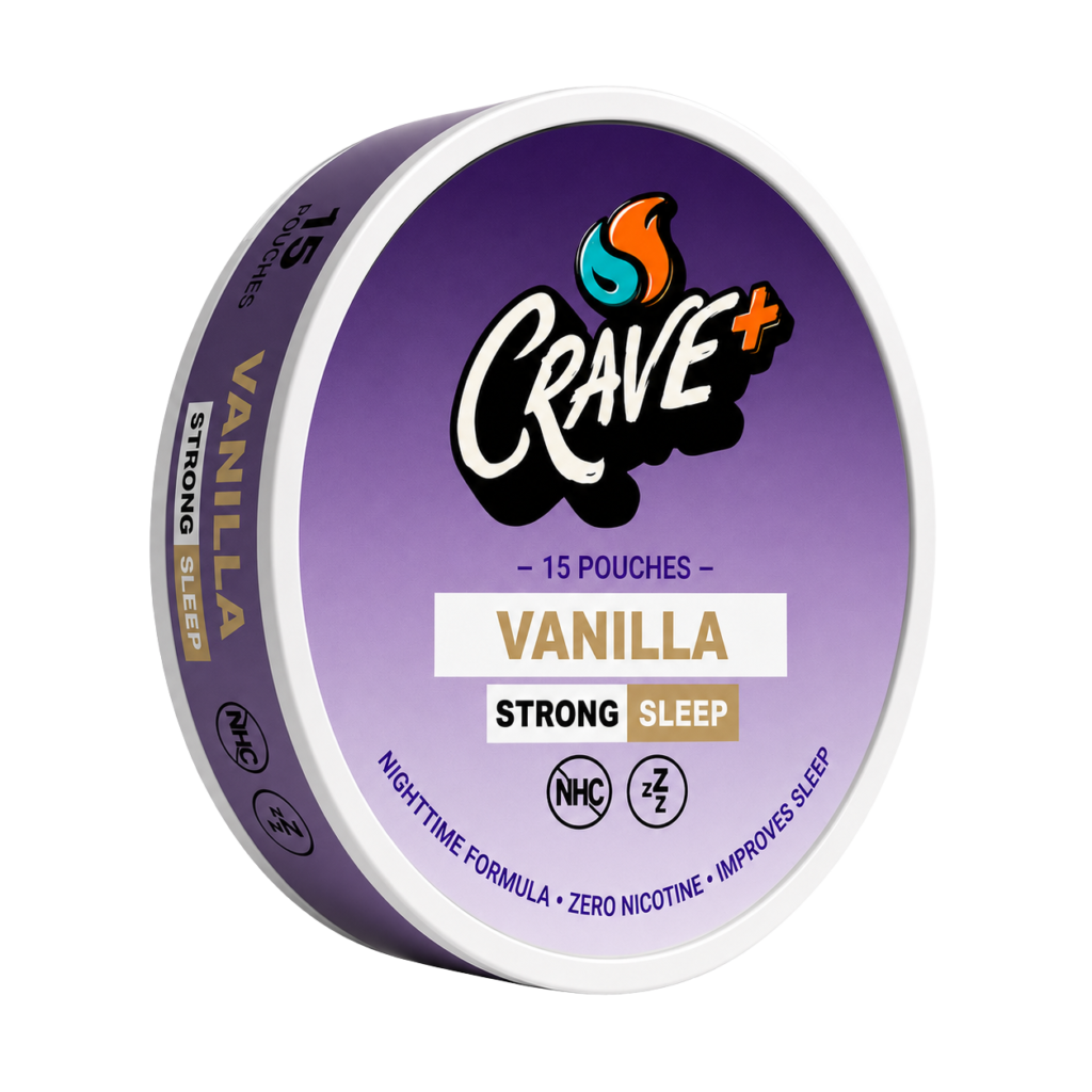 Crave Sleep Pouch in Vanilla flavor - tin of 15 zero nicotine nighttime pouches by Novu