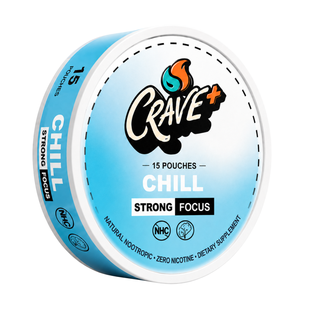 Crave Focus Pouch in Chill flavor - tin of 15 nicotine free nootropic focus pouches by Novu
