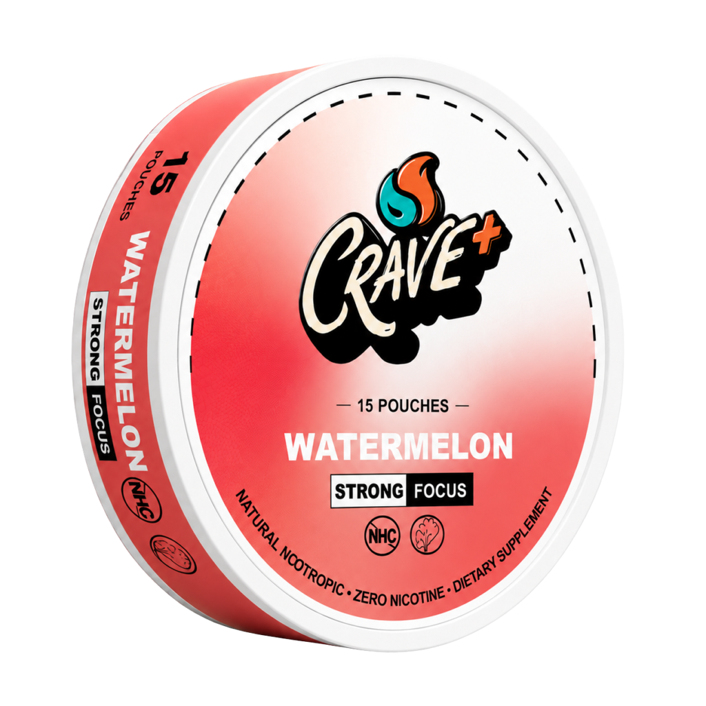 Crave Focus Pouch in Watermelon flavor - tin of 15 zero nicotine focus pouches by Novu