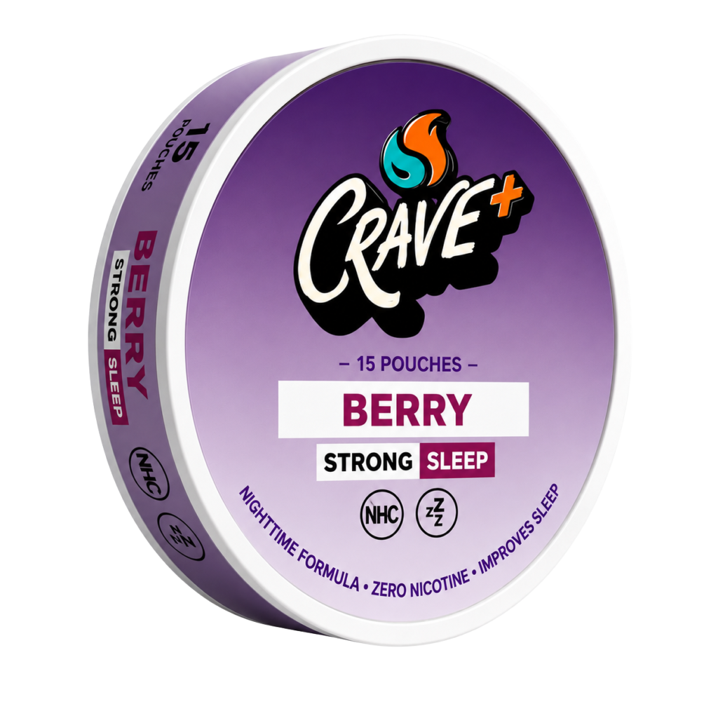 Crave Sleep Pouch in Berry flavor - tin of 15 zero nicotine nighttime pouches by Novu