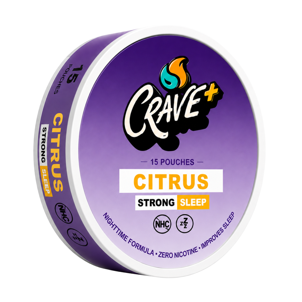 Crave Sleep Pouch in Citrus flavor - tin of 15 zero nicotine nighttime pouches by Novu